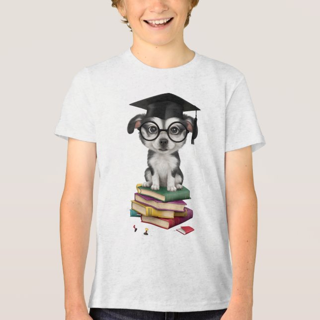 Smart Studenten-Hund-märke - Cute-Valp med glas T Shirt (Framsida)