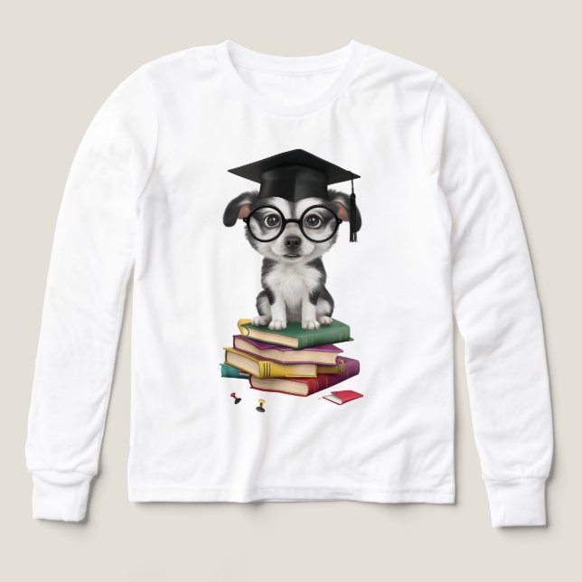 Smart Studenten-Hund-märke - Cute-Valp med glas T Shirt (Design framsida)