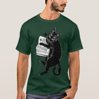 Smart svart boho 4-ögd demonisk katt som läser t shirt