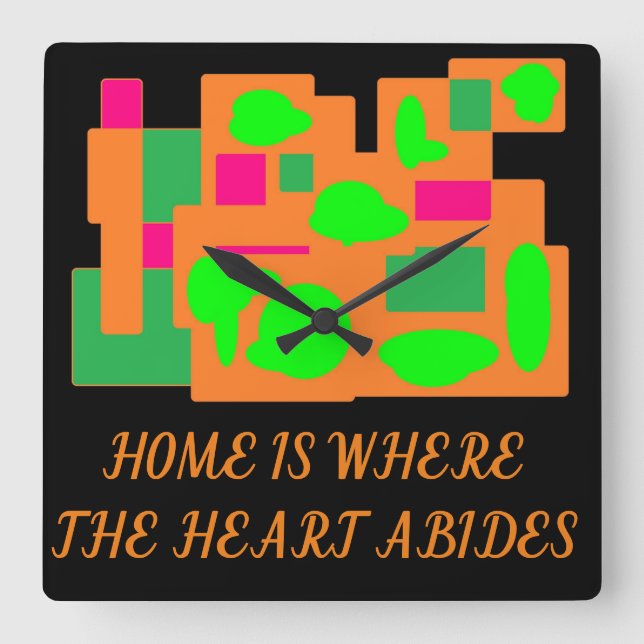 Smart svart med peachisk orange och kalkgrön rosa fyrkantig klocka (Framsida)