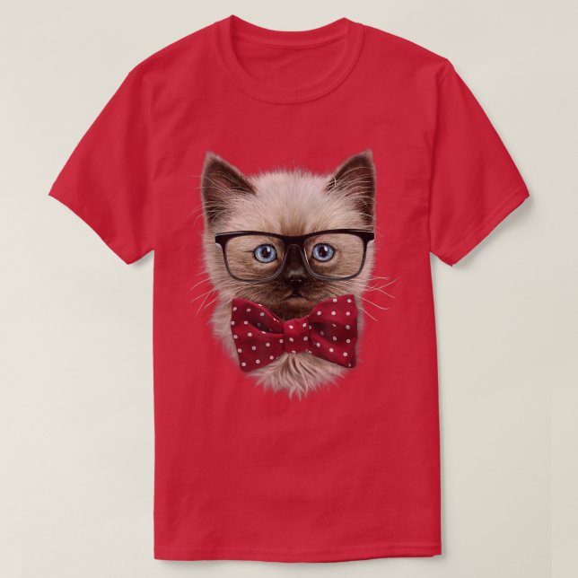 Smart Tittar siamesisk katt, Nerd Eyeglass, Bow Ti T Shirt (Design framsida)