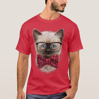 Smart Tittar siamesisk katt, Nerd Eyeglass, Bow Ti T Shirt