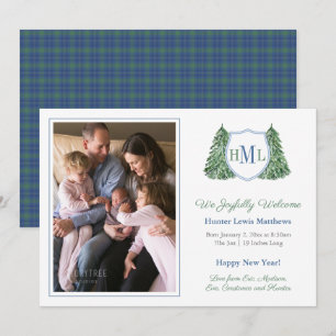 Smart Winter Blue Grönt Photo Pojke Birth Meddelande