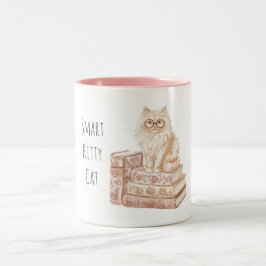 Smarta Kitty Cat Glasögon Rosa Böcker Två-Tonad Mugg