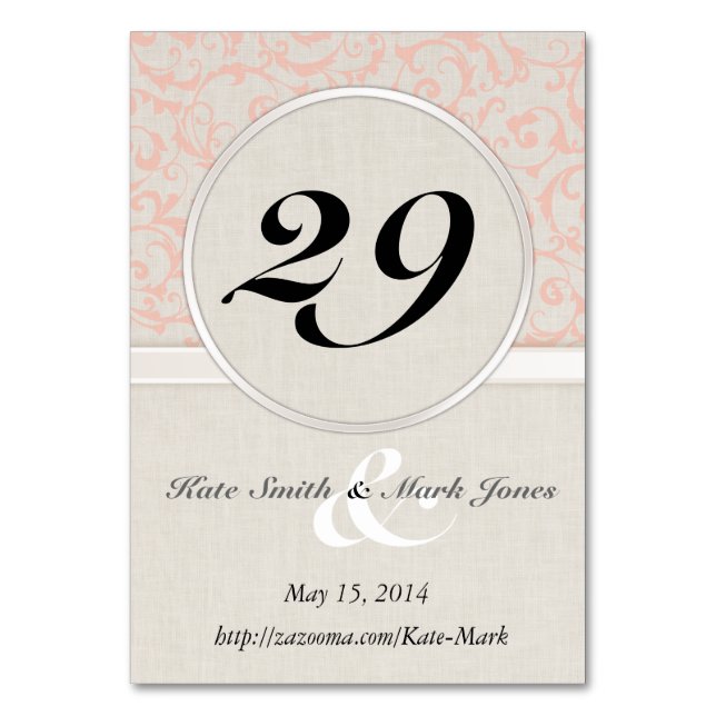 SmartElegance Coral Reception Bordsnummer Cards (Baksidan)