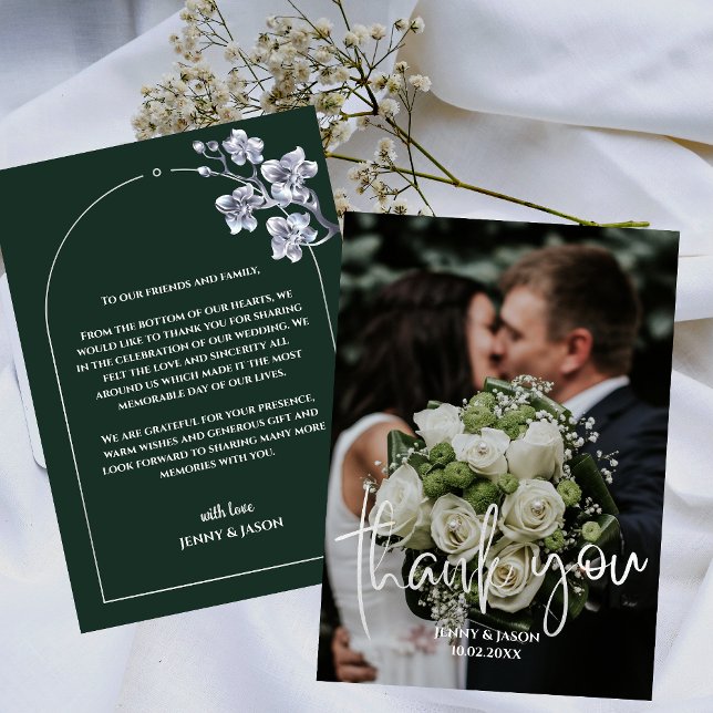 Smartkort för SmartScript Modern Script Photo Tack Meddelande (Emerald Modern Script Photo Thank You Card)