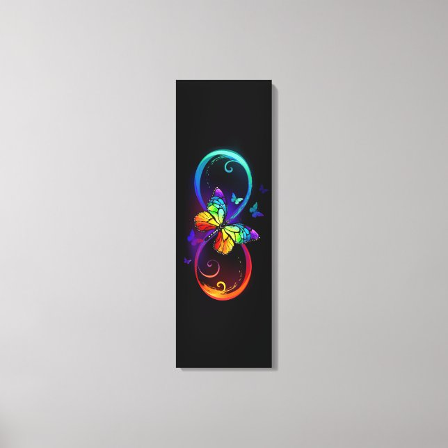 Smärtsam oändlighet med regnbågsfjäril på svart canvastryck (Framsida)