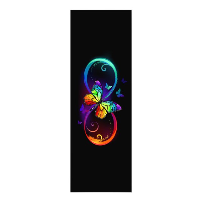 Smärtsam oändlighet med regnbågsfjäril på svart fototryck (Framsidan)