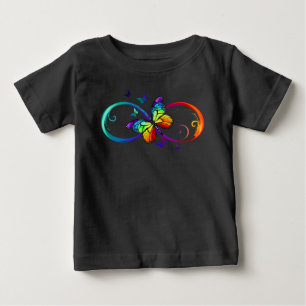 Smärtsam oändlighet med regnbågsfjäril på svart t shirt