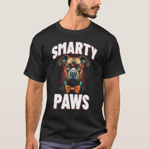 Smarty Tassar Pitbull Hund Wearing Glasses och a B T Shirt