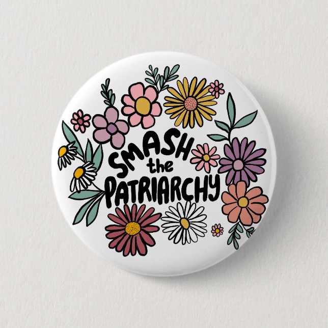 SMASH Blommigten PATRIARCHY Cute Daisy Hand Drawn Knapp (Framsida)