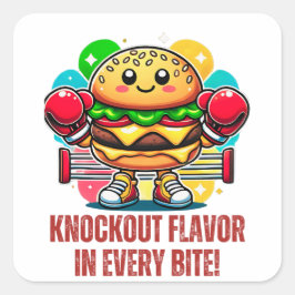 Smash Burger Costume med roligt boxningshandskar - Fyrkantigt Klistermärke