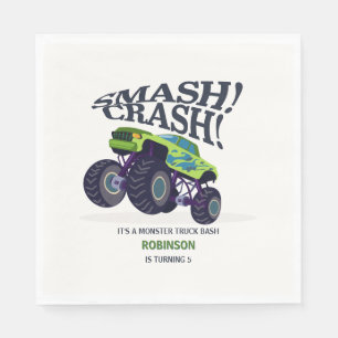 Smash Crash - Modern Grönt Monster Lastbil Birthda Pappersservett