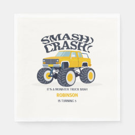 Smash Crash - Modern Gul Monster Truck Födelsedag Pappersservett