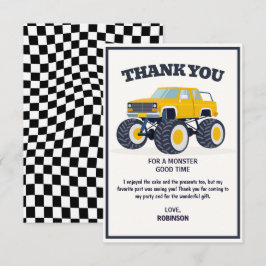 Smash Crash- Modern gul monstertruck födelsedag Tack Kort