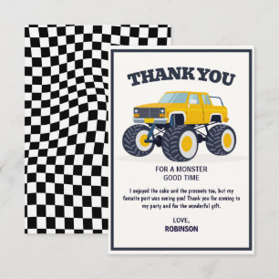 Smash Crash- Modern gul monstertruck födelsedag Tack Kort