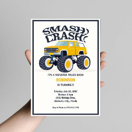 Smash Crash - Modern Gult Monster Lastbil Birthday Inbjudningar