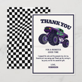 Smash Crash- Modern lila monstertruck födelsedag Tack Kort