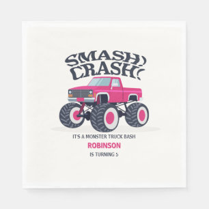 Smash Crash - Modern Rosa Monster Lastbil Birthday Pappersservett