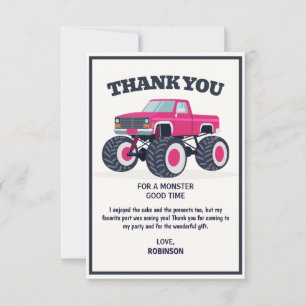 Smash Crash- Modern Rosa Monster Truck Födelsedag Tack Kort