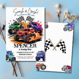 Smash & Crash Monster Lastbil Bash 3:e födelsedage Inbjudningar