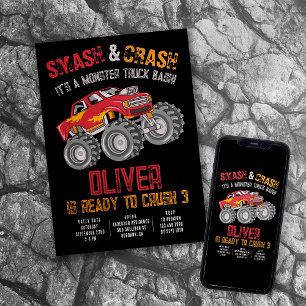 Smash & Crash Monster Lastbil Bash Birthday Inbjudningar