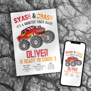 Smash & Crash Monster Truck Bash Födelsedag Inbjudningar