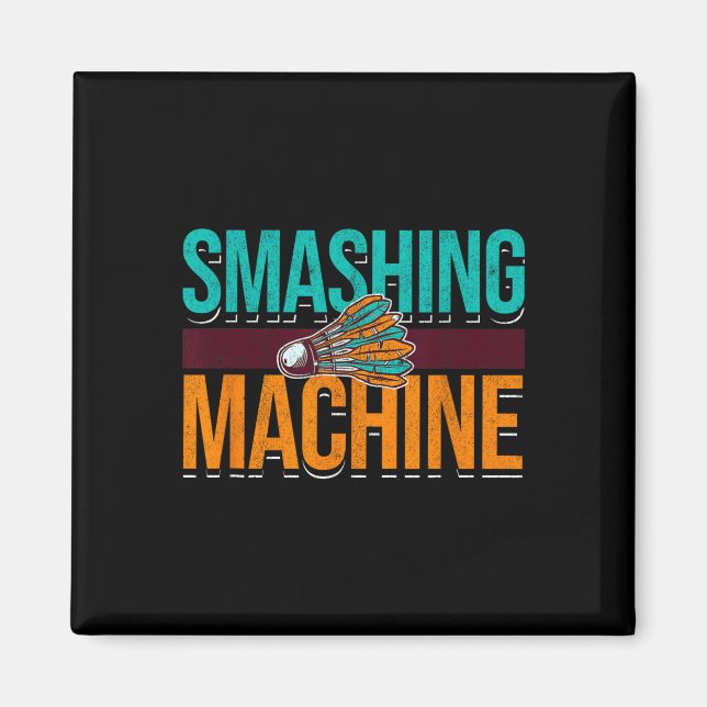 Smash Maskin Shuttle Retro Birdie Badminton Magnet (Framsidan)
