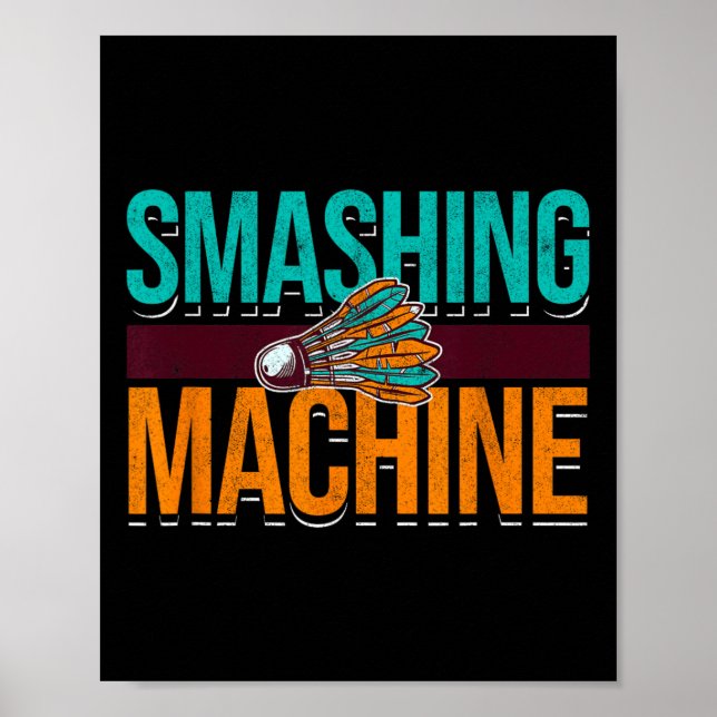 Smash Maskin Shuttle Retro Birdie Badminton Poster (Framsidan)