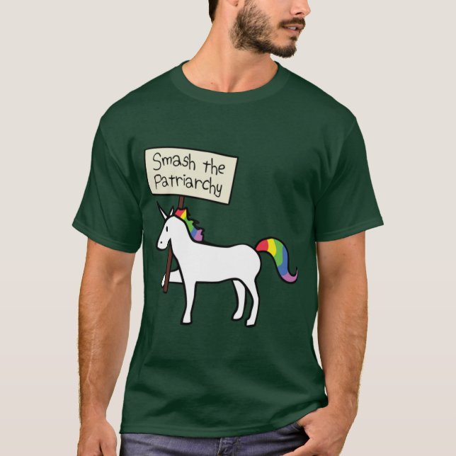 Smashhe Patriarchy White Unicorn Relaed Fit funny T Shirt (Framsida)