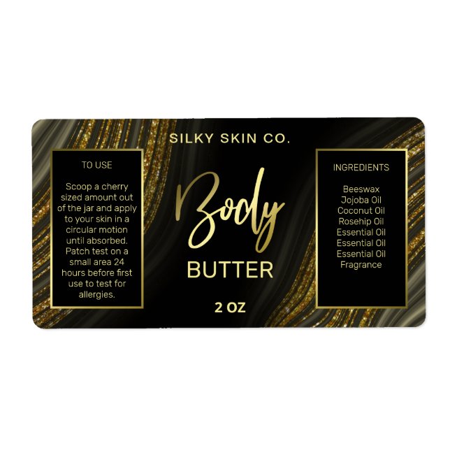 Småskalig agate Black Guld body Butter-etiketter Fraktsedel (Framsidan)
