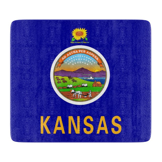 Småskalig glasskiva med flagga av Kansas (Framsidan)