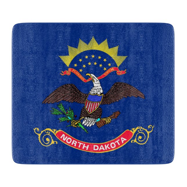 Småskalig styckningsskiva med North Dakota-flagga (Framsidan)