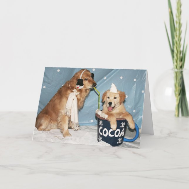 Smaskig guld- kopp av den varma kakaon för helgkort (Framsida)