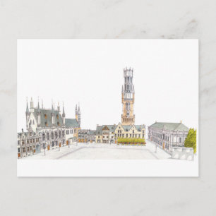 Småstaden kvadrerar. Bruges Belgien Vykort