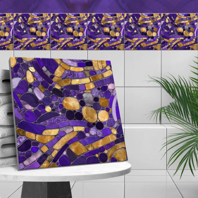 Småstarna Mosaic Art-Ametyst och Guld Kakelplatta (Skapare uppladdad)
