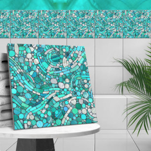 Småstarna Mosaic Art - Aquamarine och Pearl Kakelplatta