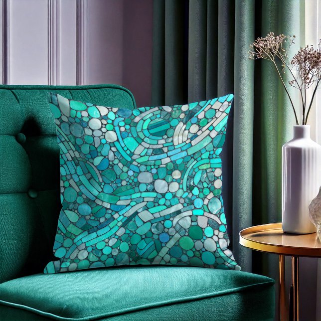 Småstarna Mosaic Art - Aquamarine och Pearl Kudde (Skapare uppladdad)