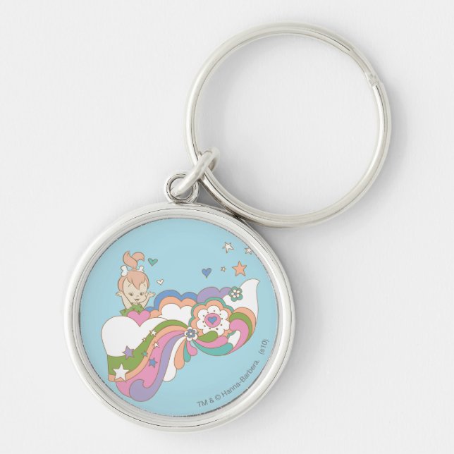SMÅSTARNA™ Rainbow Cloud Rund Silverfärgad Nyckelring (Framsidan)