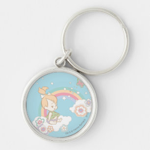 SMÅSTARNA™ Regnbåge och blommor Rund Silverfärgad Nyckelring