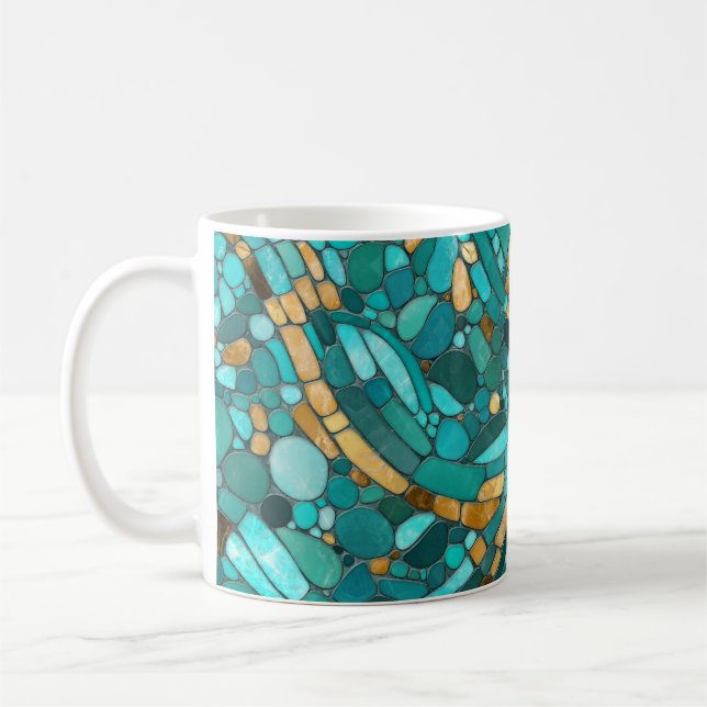 Småsten Mosaic Art-Emerald och Guld Kaffemugg (Vänster)
