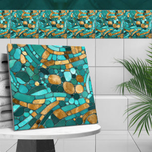 Småsten Mosaic Art-Emerald och Guld Kakelplatta