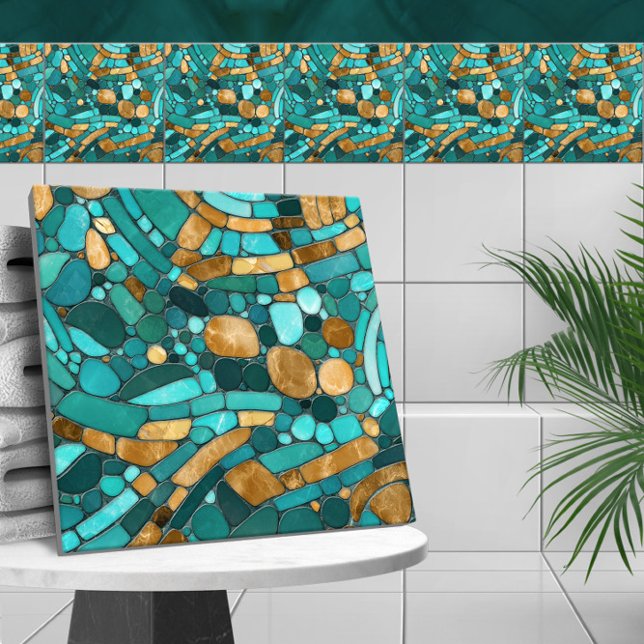 Småsten Mosaic Art-Emerald och Guld Kakelplatta (Skapare uppladdad)