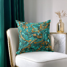 Småsten Mosaic Art-Emerald och Guld Kudde