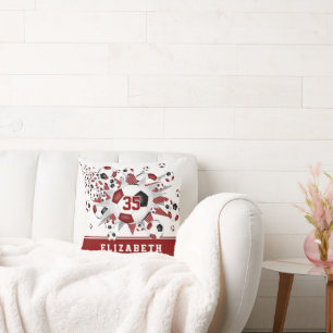 Småstjärnor i maronsvart idrottsrum Flickor fotbol Kudde