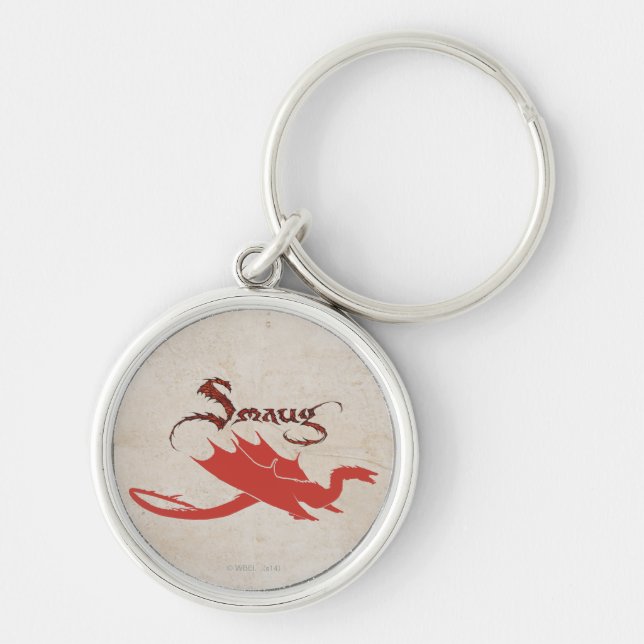 SMAUG™ Silhouette & Namn Rund Silverfärgad Nyckelring (Framsidan)