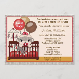 SMC-G - inbjudan till GIRL Sock monkey Crib