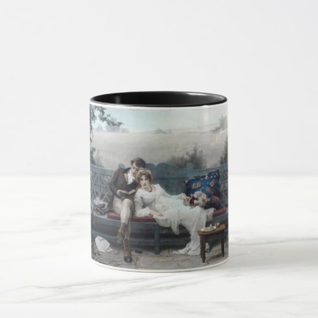 Smekmånad (brud och brudgum på en bänk) mugg (Center)