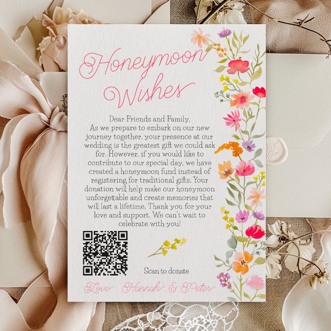 Smekmånad lyckönskningar vilda blommor bröllopsfes tilläggskort (Honeymoon wishes wildflowers floral bridal shower enclosure card)