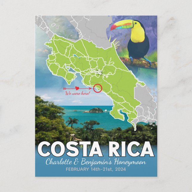 Smekmånad Minnen Costa Rica Karta Vykort (Framsida)